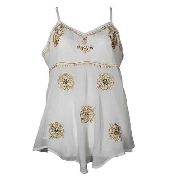 Vintage Layered Cami Top Embroidered Y2K The Original White Gold Womens L - Picture 1 of 7